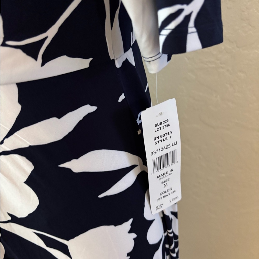 MSK Twist Front Navy Blue Floral V-Neck Midi Dress Sz Med NWT - Picture 9 of 11